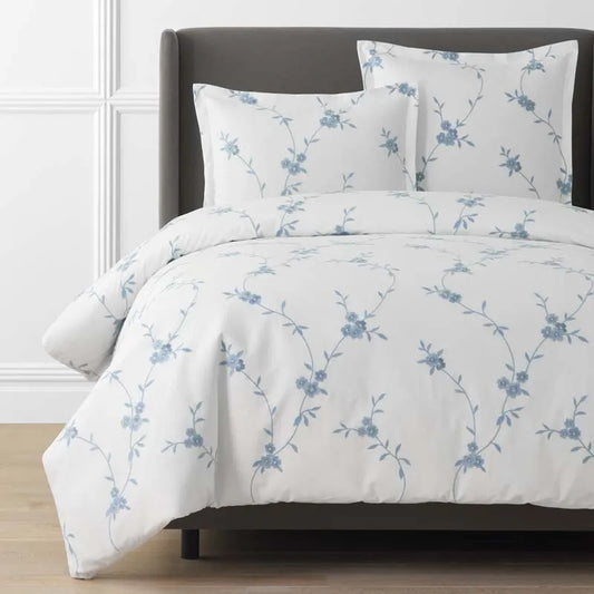 Brinda Floral Duvet Cover - White, Full/Queen