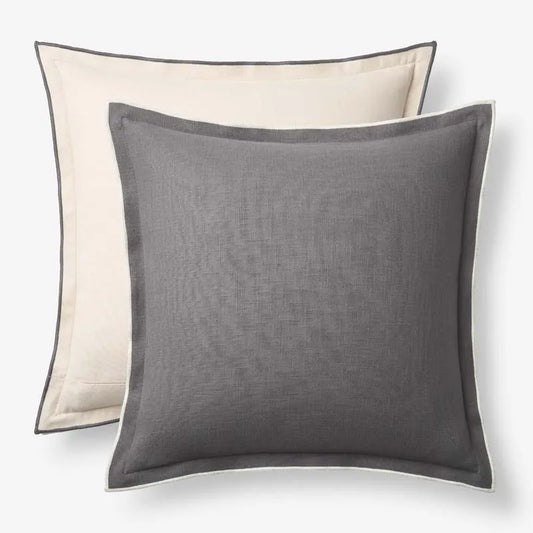 Multicolored with Flange Reversible Decorative Square Pillow Cover - Gray/Natural, 20 in. x 20 in.