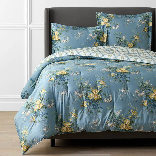 Garden Burst Premium Smooth Wrinkle-Free Sateen Reversible Comforter - Slate Blue, Twin/Twin XL
