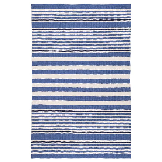 Rugby Stripe Denim Handwoven Indoor/Outdoor Rug - Denim, 2' 6" x 8' Runner
