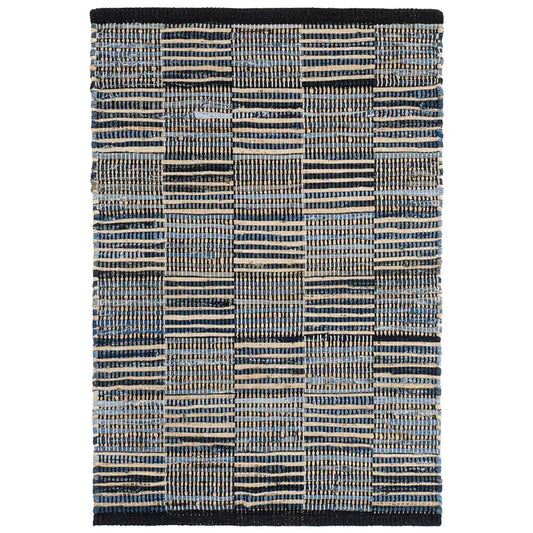 Denim Rag Handwoven Gridwork Cotton Rug - Blue, 5' x 8'