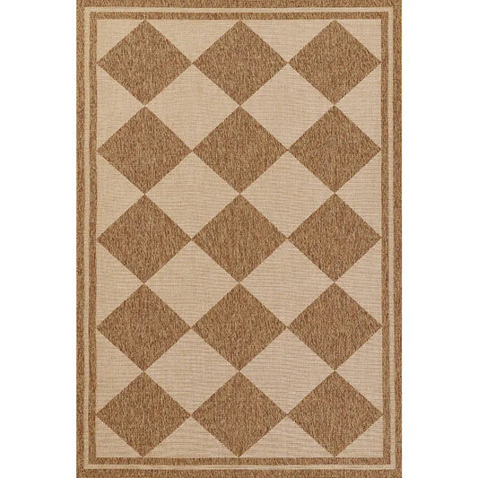 Diamond Checkered Outdoor Rug -  Natural, 3' x 5'