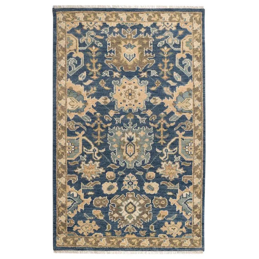 Camille Hand Knotted Wool Rug - Navy, 5' x 8'