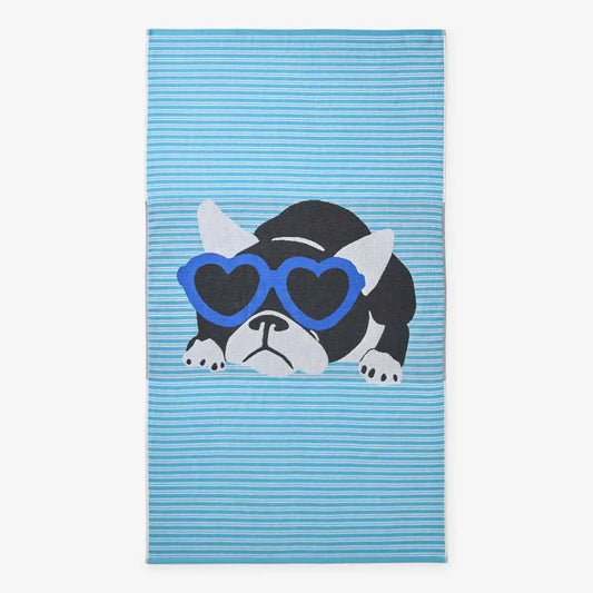 Cotton Terry Beach Towel - Turquoise Hearts