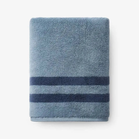 Mirage Aegean Cotton Reversible Stripe Bath Towel - Smoky Blue