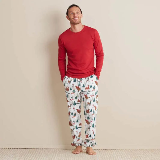 Family Flannel Men's Jogger Pants Pajama Set - Winter Skating Animals, S