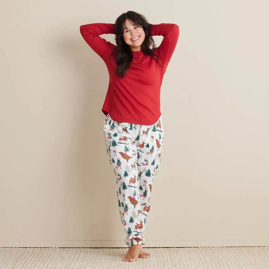 Family Flannel Women's Jogger Pants Pajama Set - Winter Skating Animals, XS