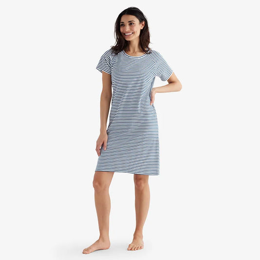 Yarn-Dyed Stripe Pima Cotton Women's Nightgown - Navy/White, XS