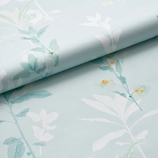 Aqua Leaf Silhouette Traditional Wallpaper - Teal Blue, Roll