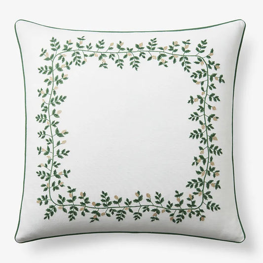 Climbing Vines Embroidered Decorative Square Pillow Cover - Green/White
