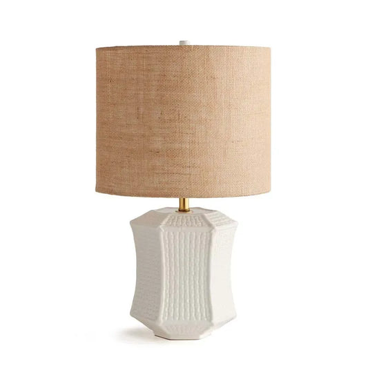 Basketweave Ceramic Table Lamp - White