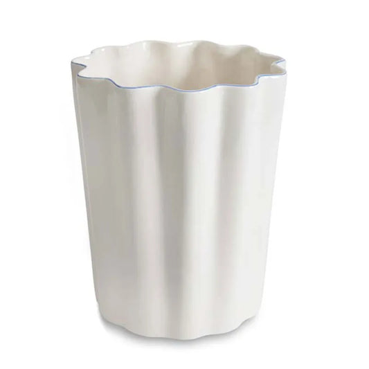 Scallop Waste Basket - Cream and Blue