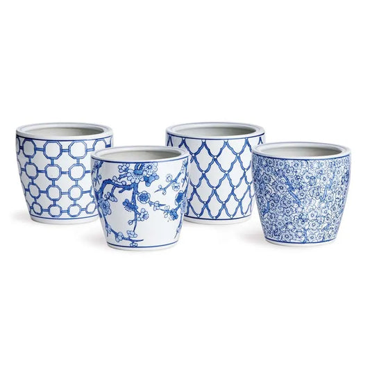 Handpainted Chinoiserie Mini Cachepots, Set of 4 - Blue
