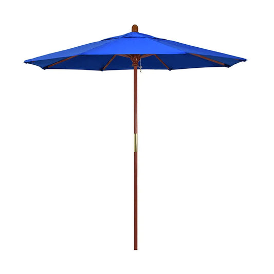 Round Outdoor Patio Umbrella, Wood with Manual Lift - Pacific Blue, 7.5'