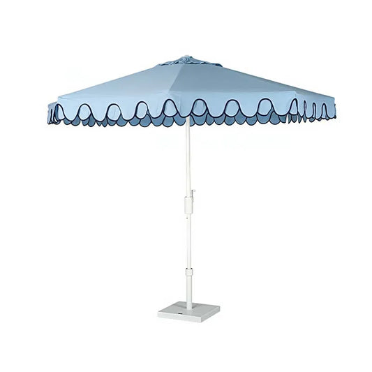 9' Round Double Scallop Outdoor Patio Umbrella, Aluminum with Auto Tilt and Crank Lift - Light Blue
