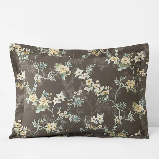 Charming Floral Garment Washed Cotton Percale Reversible Sham - Cocoa Brown, Standard
