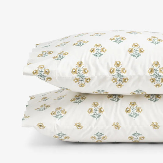 Charming Garden Garment Washed Cotton Percale Pillowcase Set - Golden Caramel, Standard